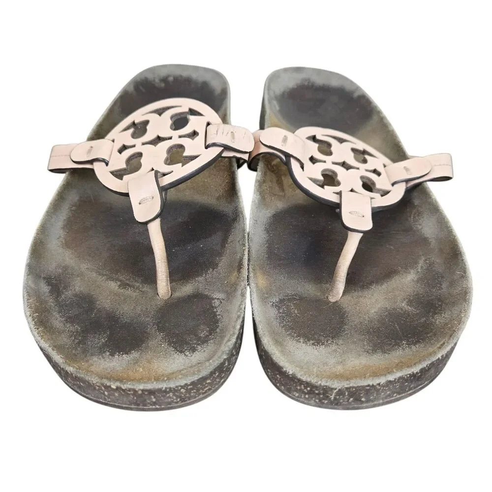 Tory Burch Miller Cloud Thong Sandals Sz 11 Peach Logo Resortwear Coastal